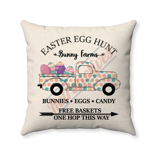 Easter  Farmhouse - Pastel Polka Dotted Truck - Decorative Throw Pillow