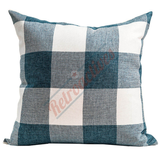 Buffalo Check Gingham Plaid - Teal Blue and White - Double Sided - Decorative Throw Pillow