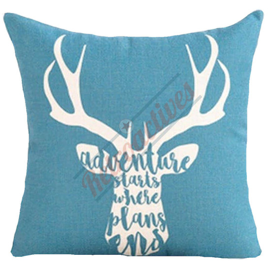 Blue - Reindeer Head - Typography - Decorative Throw Pillow Cover