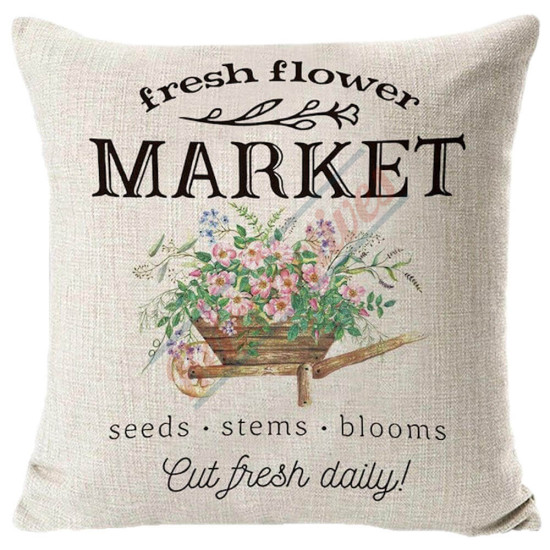 Fresh Flower Market Sign - Farmhouse Style - Decorative Throw Pillow