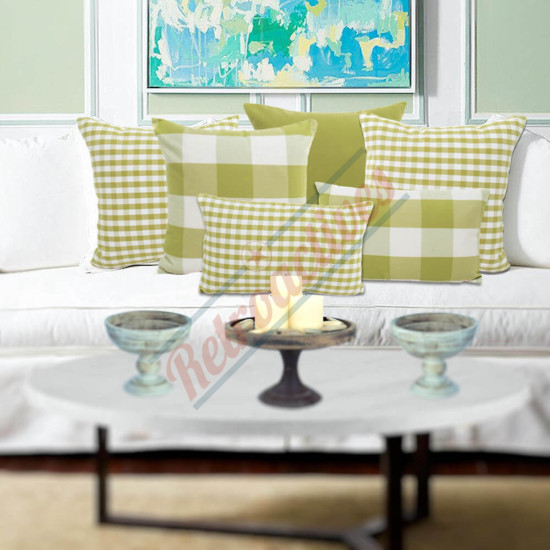 Gingham Plaid - Small Check Pear Green and White - Double Sided - Lumbar - Decorative Throw Pillow