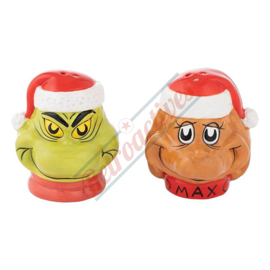 Dr. Suess Grinchmas - Grinch and Max - Sculpted Ceramic Salt and Pepper Shaker Set