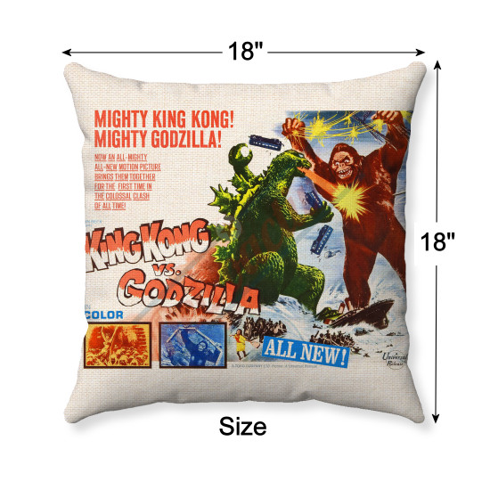 1962 King-Kong vs. Godzilla - Movie Poster Decorative Throw Pillow Cover