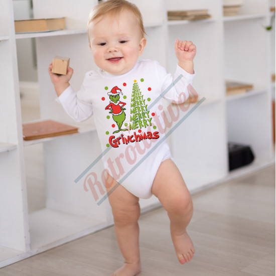 Merry Grinchmas Infant and Toddler Bodysuit - Cotton Onesie - Long Sleeve - Many Sizes