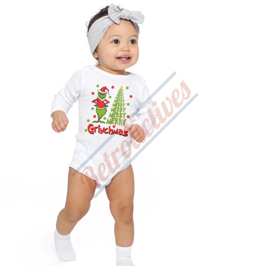 Merry Grinchmas Infant and Toddler Bodysuit - Cotton Onesie - Long Sleeve - Many Sizes