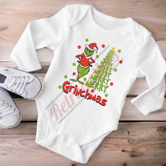 Merry Grinchmas Infant and Toddler Bodysuit - Cotton Onesie - Long Sleeve - Many Sizes