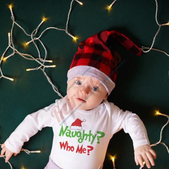 Naughty? Who Me? Grinch Themed Infant and Toddler Bodysuit - Cotton Onesie - Long Sleeve - Many Sizes