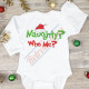 Naughty? Who Me? Grinch Themed Infant and Toddler Bodysuit - Cotton Onesie - Long Sleeve - Many Sizes