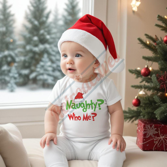 Naughty? Who Me? Grinch Themed Infant and Toddler Bodysuit - Cotton Onesie - Short Sleeve - Many Sizes