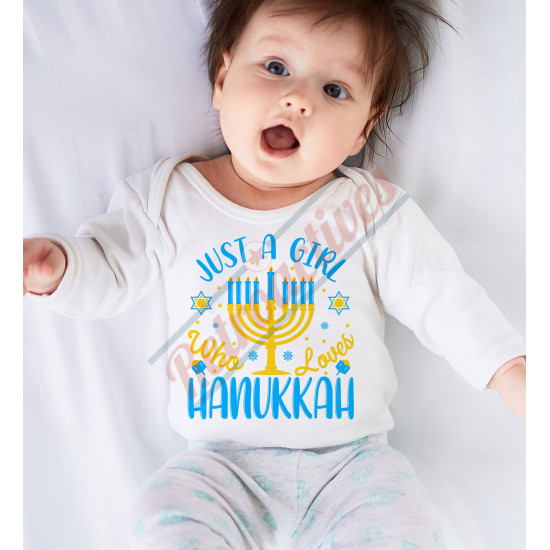 Just A Girl Who Loves Hanukkah - Humorous Hanukkah Infant and Toddler Bodysuit - Cotton Onesie - Long Sleeve - Many Sizes