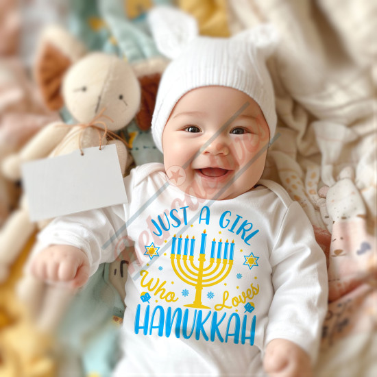 Just A Girl Who Loves Hanukkah - Humorous Hanukkah Infant and Toddler Bodysuit - Cotton Onesie - Long Sleeve - Many Sizes