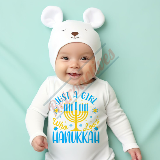 Just A Girl Who Loves Hanukkah - Humorous Hanukkah Infant and Toddler Bodysuit - Cotton Onesie - Long Sleeve - Many Sizes