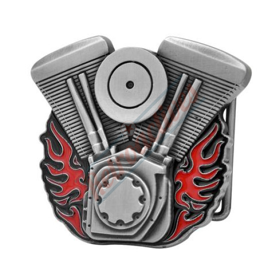 Unisex V-Twin Motorcycle Engine Bike Enamel Flames Belt Buckle-Red