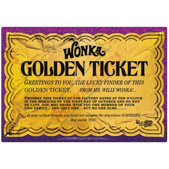 Willy Wonka Golden Ticket Tin Sign