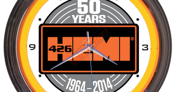 Dodge Mopar HEMI 50th Anniversary Orange Neon Clock