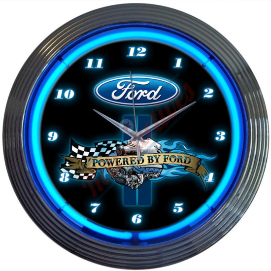 Ford 'Powered By Ford' Blue Neon Clock