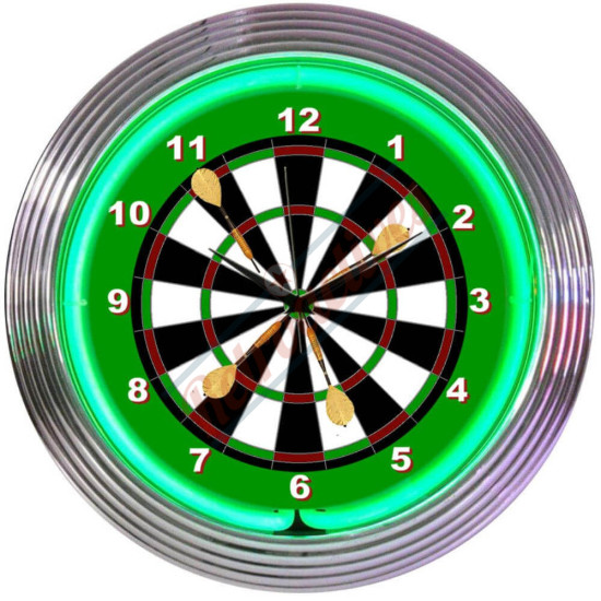 Dart Board Green Neon Clock