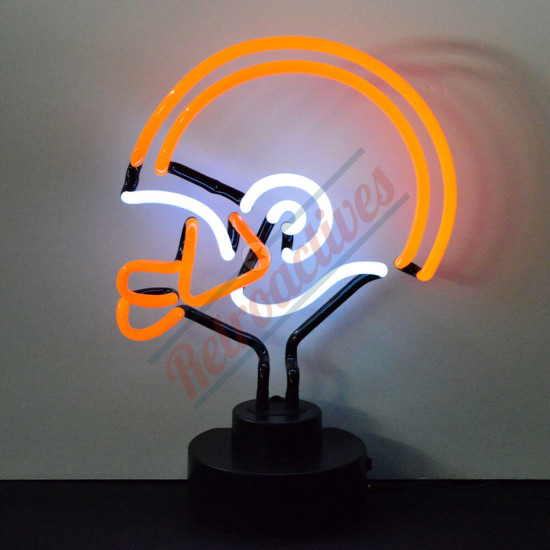 Football Helmet Orange and White Neon Sculpture